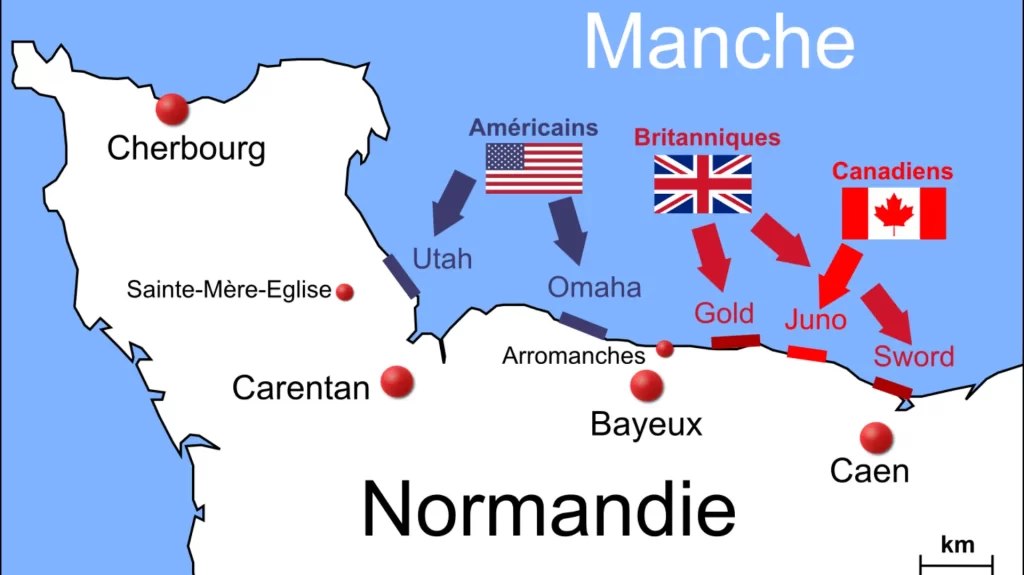 Carte de synthèse des plages du débarquement de Normandie